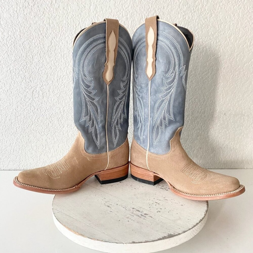 Lane Womens Square Toe Cowboy Boots 7.5 Blue Brown Suede Western Cowgirl Tall - Picture 7 of 11